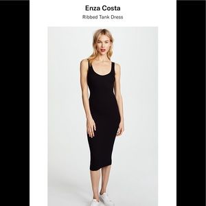 Enza Costa Silk Ribbed Tank Dress Midi Black